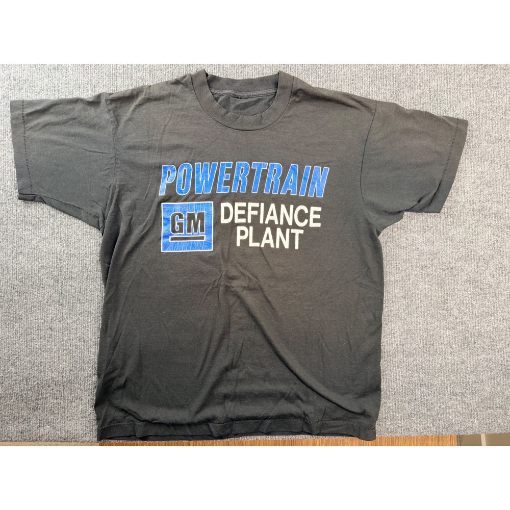 Vintage GM Powertrain Defiance Plant T Shirt Mens L Black Graphic Workwear 90s